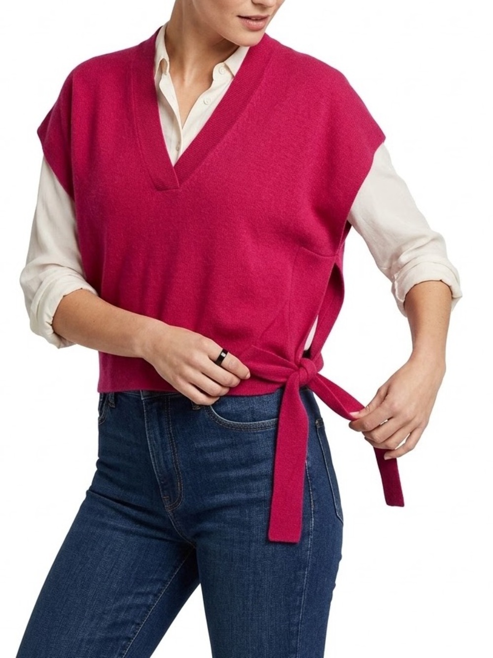 New Fabiana Filippi Fuchsia Pink Wool Cashmere Boxy Knit Sweater Vest Top Sz S